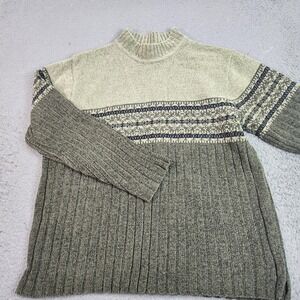 Vintage Jennifer Moore Sweater Womens Large Green Fair Isle Mock Neck Knit 90s